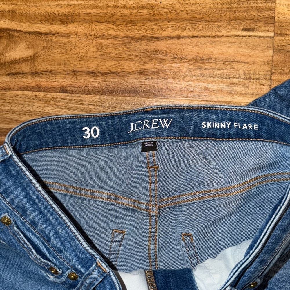 J Crew womens 30 10 skinny Flare Jeans Blue stretch mid high rise whisker - Picture 5 of 8